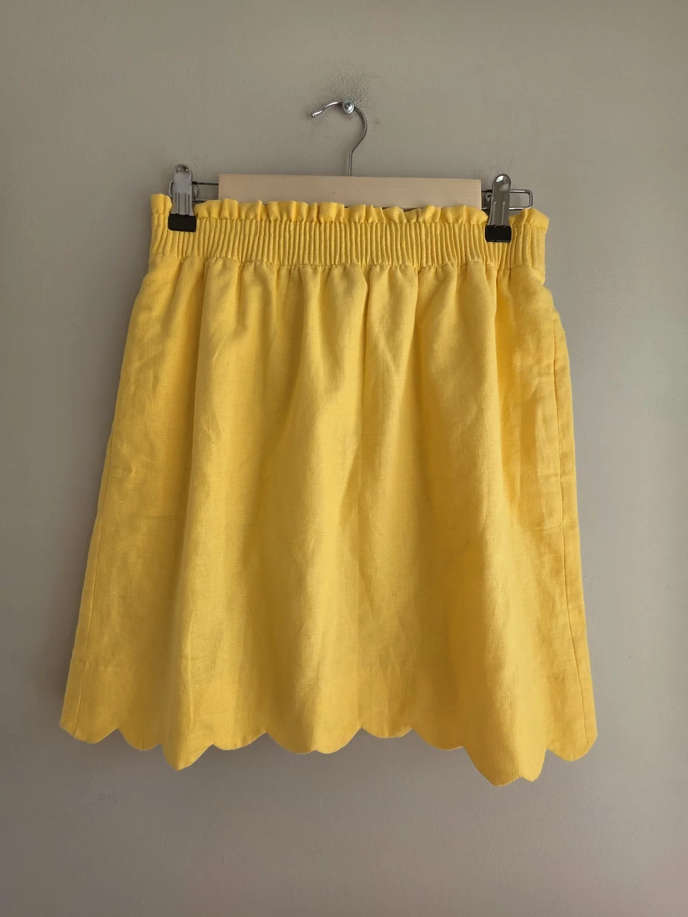 J.Crew Scalloped Linen-Cotton Blend Mini Skirt Yellow Pockets 0 Like New - Picture 3 of 11